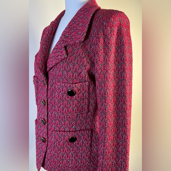 St. John Knit Red, Black and White Boucle Patterned Jacket, Size 8 - Picture 4 of 15